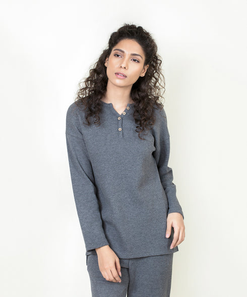 Women's Waffle Knit Henley Set